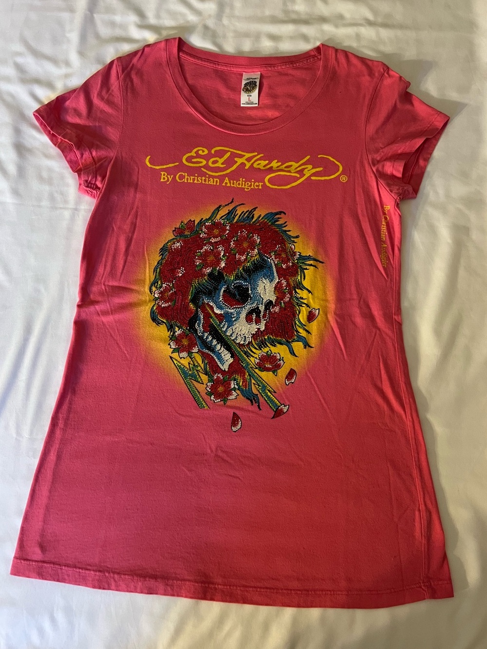 Ed Hardy Short Sleeve Jeweled Skull & Floral Graphic Tee